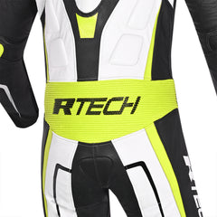 R-Tech Defender GP Tuta Moto In Pelle Racing Intera Bianco/Nero/Giallo 