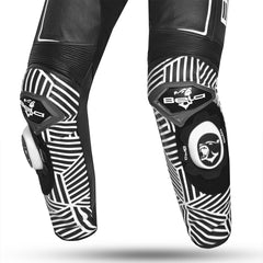 BELA NorthStar 1PC tute da corsa moto Nero Blanco front leg