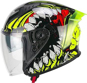 Casco Moto Jet 127X DEEP FREAKER Nero Giallo Fluo  left