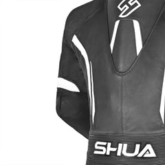 Shua Infinity Nero Bianco 1PC Tute da Moto in Pelle Uomo elbow