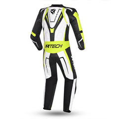 R-Tech Defender GP Tuta Moto In Pelle Racing Intera Bianco/Nero/Giallo 