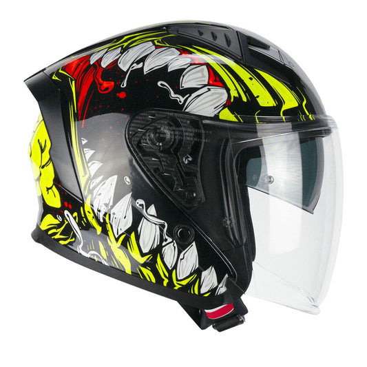 Casco Moto Jet 127X DEEP FREAKER Nero Giallo Fluo right