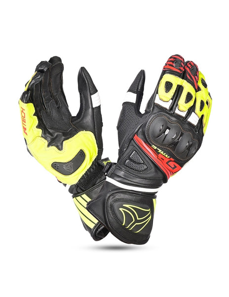 R-Tech Hawks Guanti per moto in pelle da corsa Nero/Blue